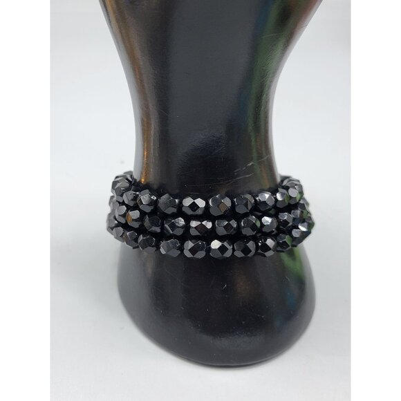 Fauceted Jet Bead Multistrand Bracelet Rhinestone Clasp Vintage 1930s Size 7.5 - Picture 5 of 11